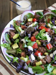 Gluten-free Bacon Blue Cheese Burger Salad recipe. This was such an easy weeknight dinner.