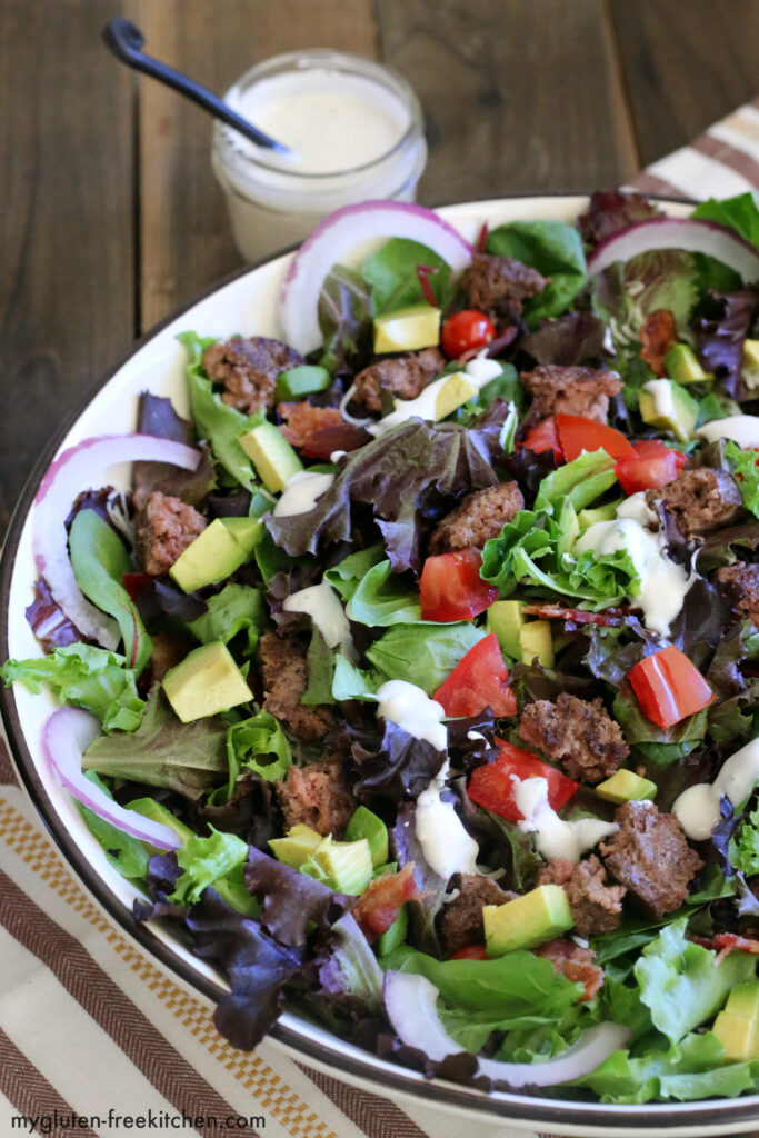 Gluten-free Bacon Blue Cheese Burger Salad recipe. This was such an easy weeknight dinner. 