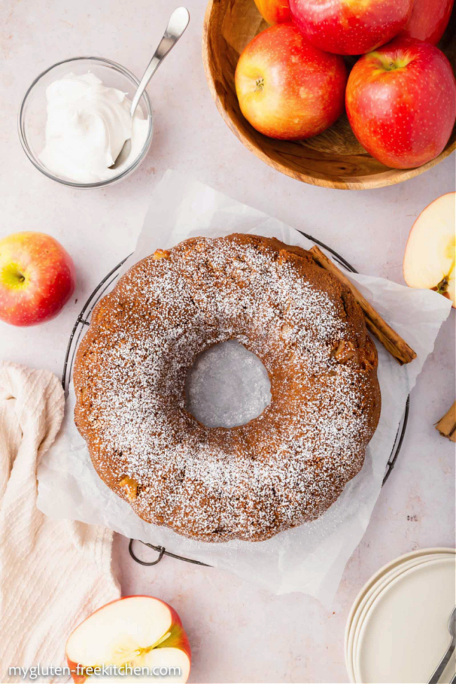 Gluten free Apple Cake with powdered sugar