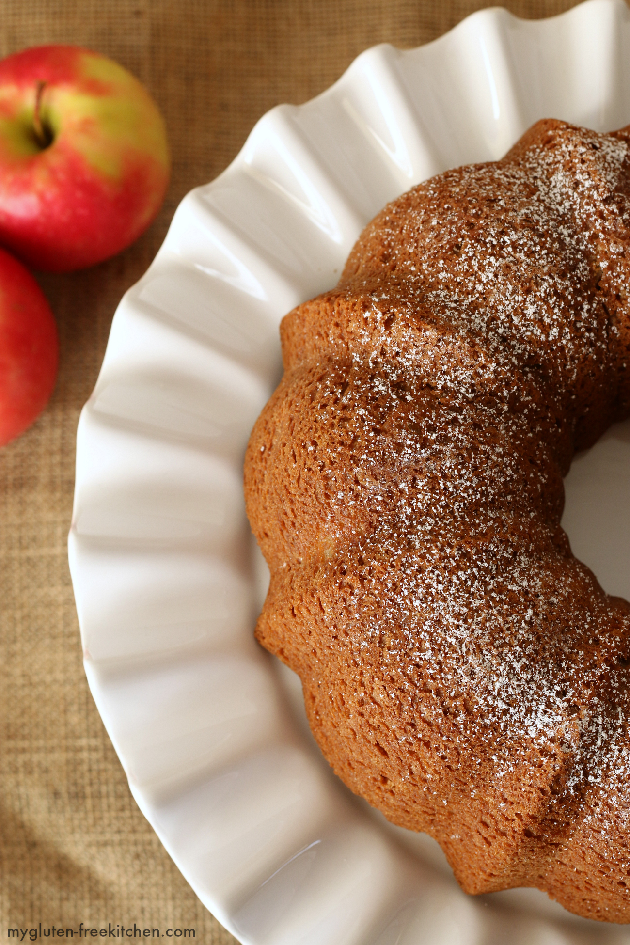 Gluten-free dairy-free Apple Cake Recipe. So moist and delicious and the powdered sugar was the perfect topping.