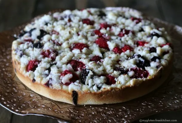 Triple Berry Coffee Cake gluten-free. Can make with fresh or frozen berries.