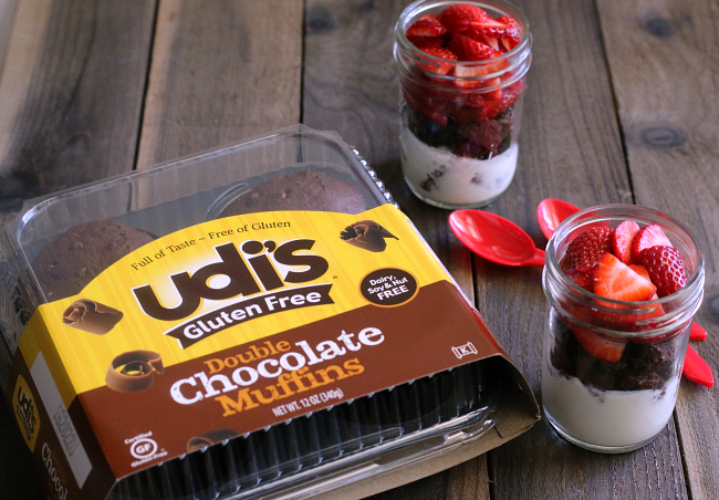 Neapolitan Parfaits with Udi's double chocolate muffins. Gluten-free recipe.