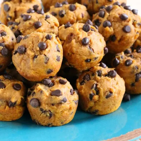 Gluten-free Dairy-free Pumpkin Chocolate Chip Mini-Muffins. Nut-free too!