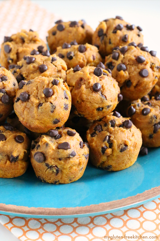 Gluten-free Dairy-free Pumpkin Chocolate Chip Mini-Muffins. Nut-free too! 