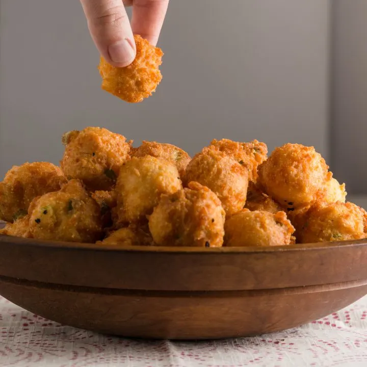 Gluten-free Cheddar Hush Puppies. Perfect gluten-free appetizer recipe!