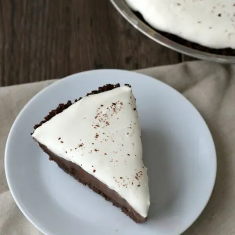 Gluten-free Chocolate Cream Pie with a chocolate cookie crust. This recipe is a keeper!