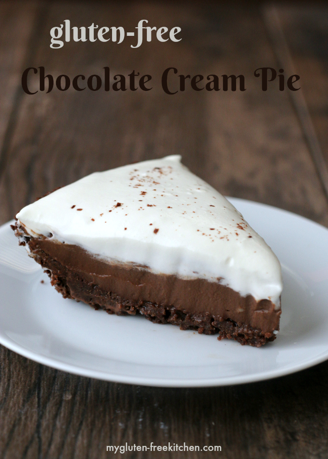 Gluten-free Chocolate Cream Pie with chocolate cookie crust. No one will guess this is gluten-free! So yummy!