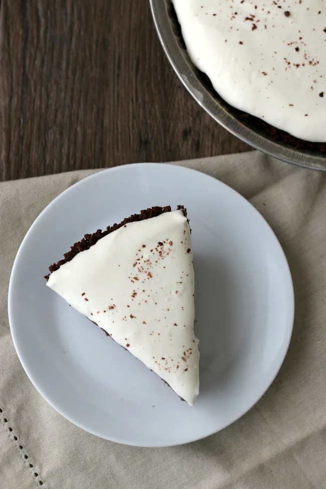 Gluten-free Chocolate Cream Pie with chocolate cookie crust. No one will guess this is gluten-free!