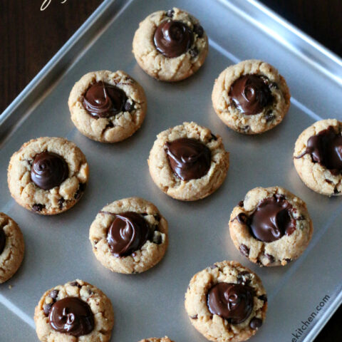 Gluten-free, Dairy-free Peanut Butter Chocolate Chip Cookie Cups Recipe. Yummy treat to add to cookie trays for parties or for a yummy after-school snack!