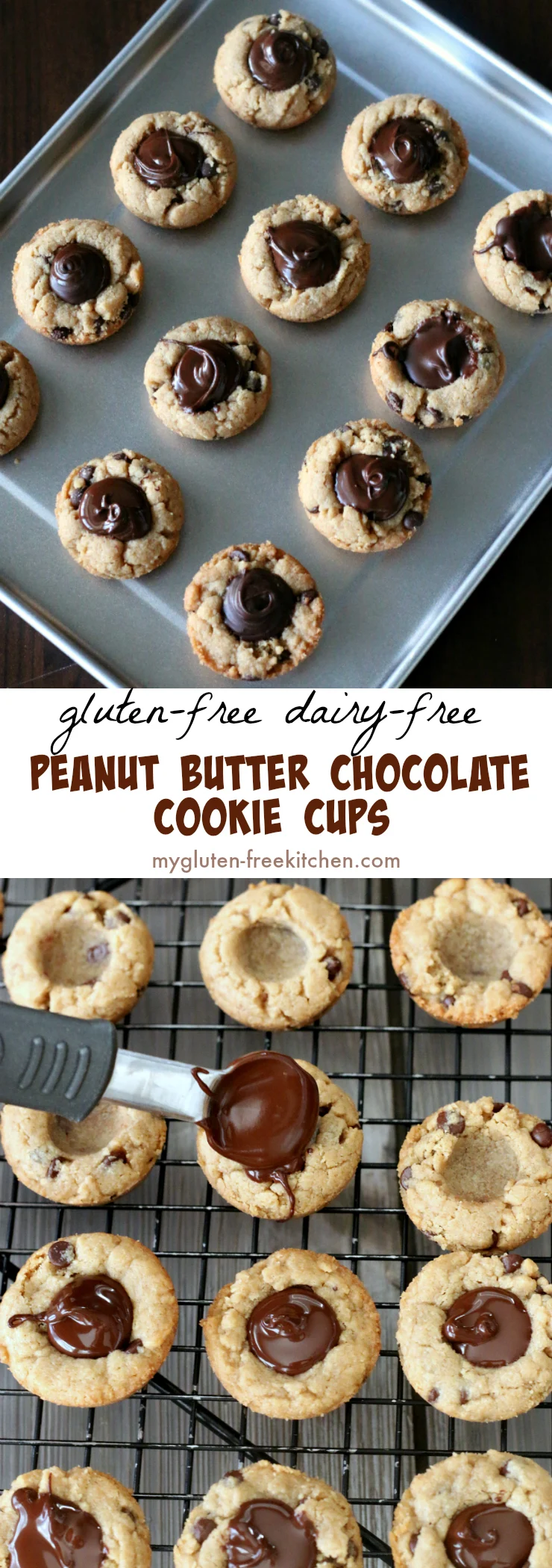 Gluten-free Peanut Butter Chocolate Cookie Cups dairy-free too. Fun #glutenfreerecipe #glutenfreecookies 