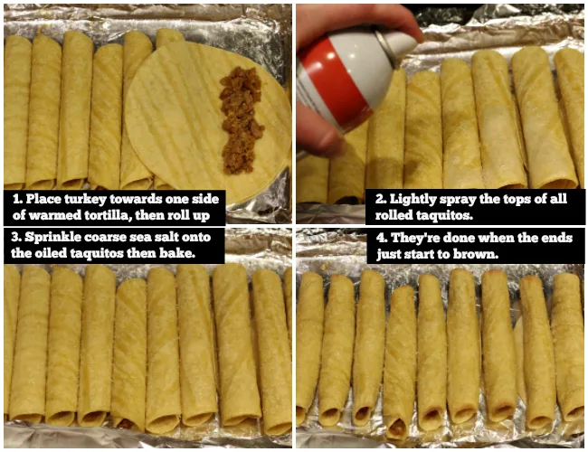 Steps for making gluten-free baked taquitos