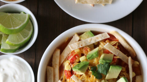 Gluten-free Chicken Tortilla Soup recipe. Quick weeknight meal that everyone can customize!