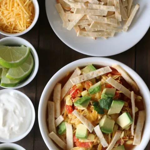 Gluten-free Chicken Tortilla Soup recipe. Quick weeknight meal that everyone can customize!