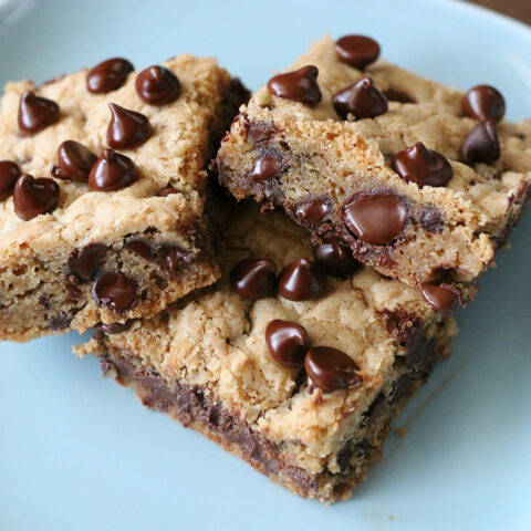Gluten-free Double Chocolate Chip Cookie Bars - perfect recipe for potlucks, lunchbox treats or mailing!