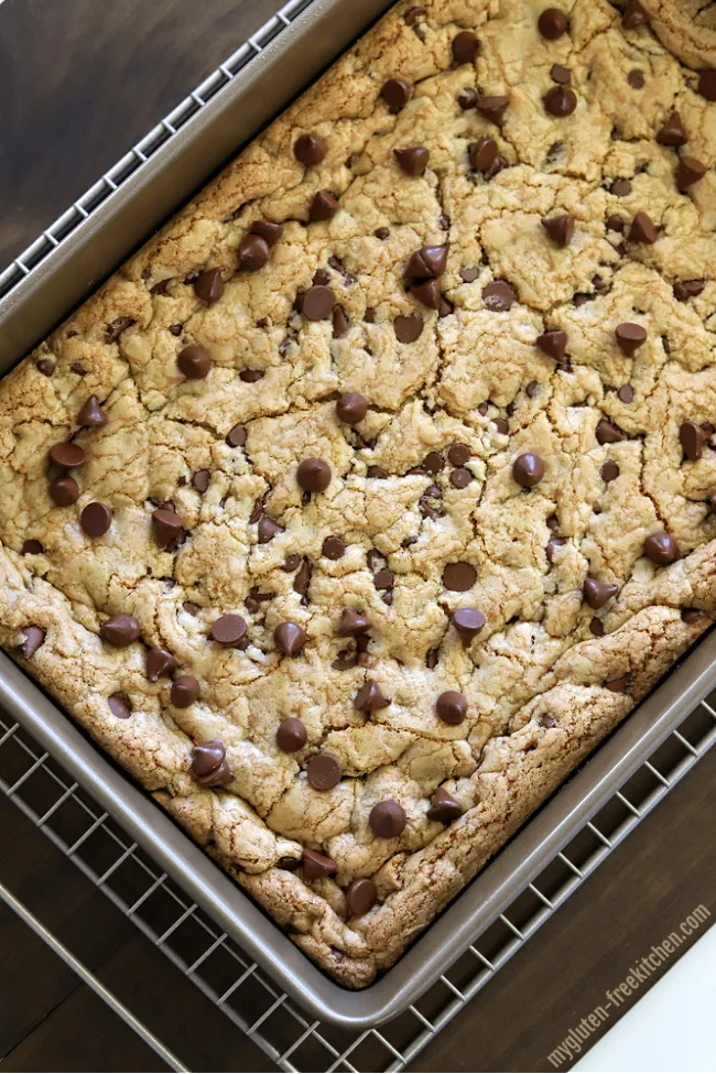 pan of Gluten-free Chocolate Chip Cookie Bars