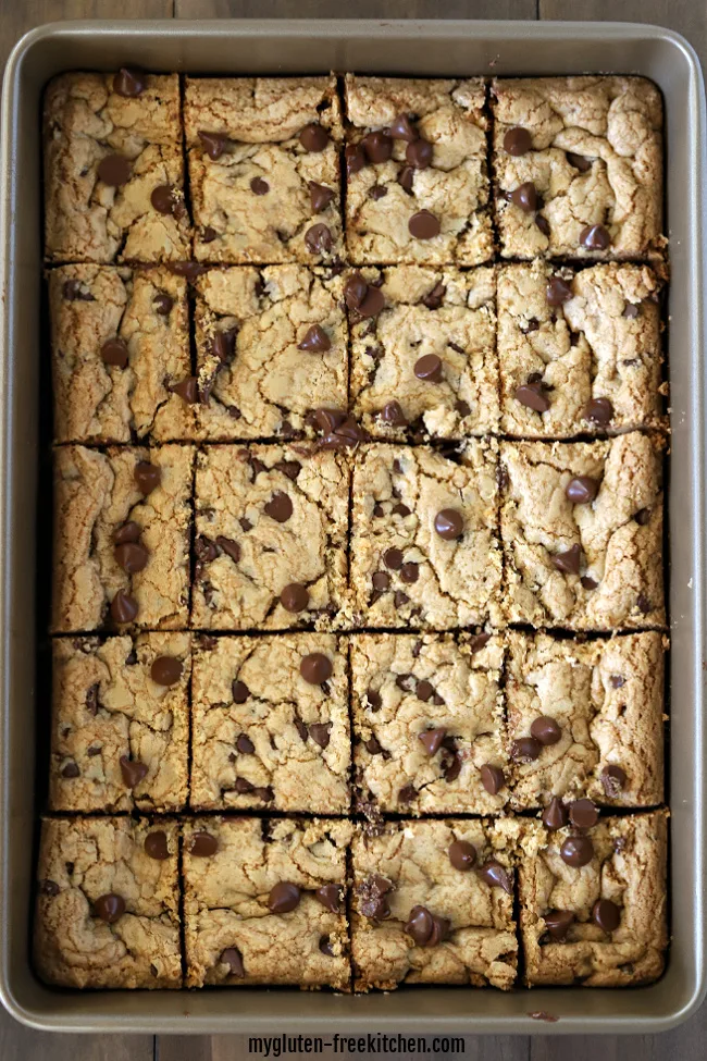 Gluten-free Chocolate Chip Cookie Bars sliced