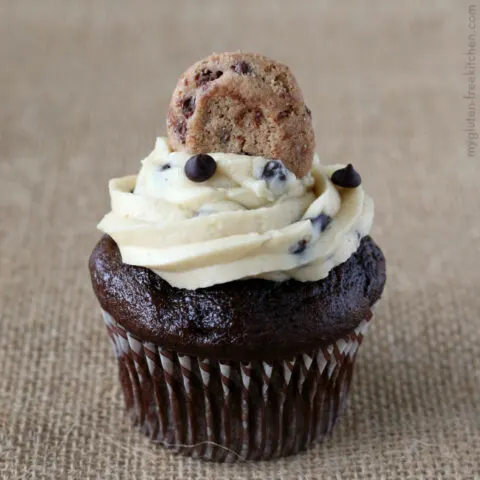 Gluten-free Chocolate Chip Cookie Cupcake. Fun recipe for a delicious dessert!