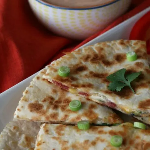 Gluten-free Bacon Ranch Quesadillas. Easy weeknight dinner recipe or gluten-free appetizer!