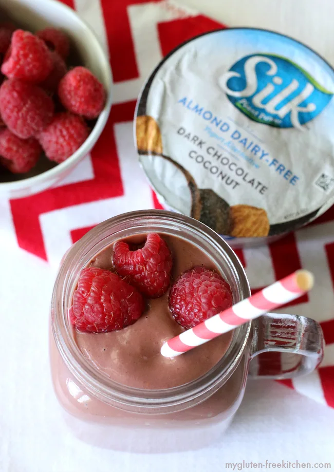 Chocolate Raspberry Smoothie with Silk almond dairy-free yogurt alternative