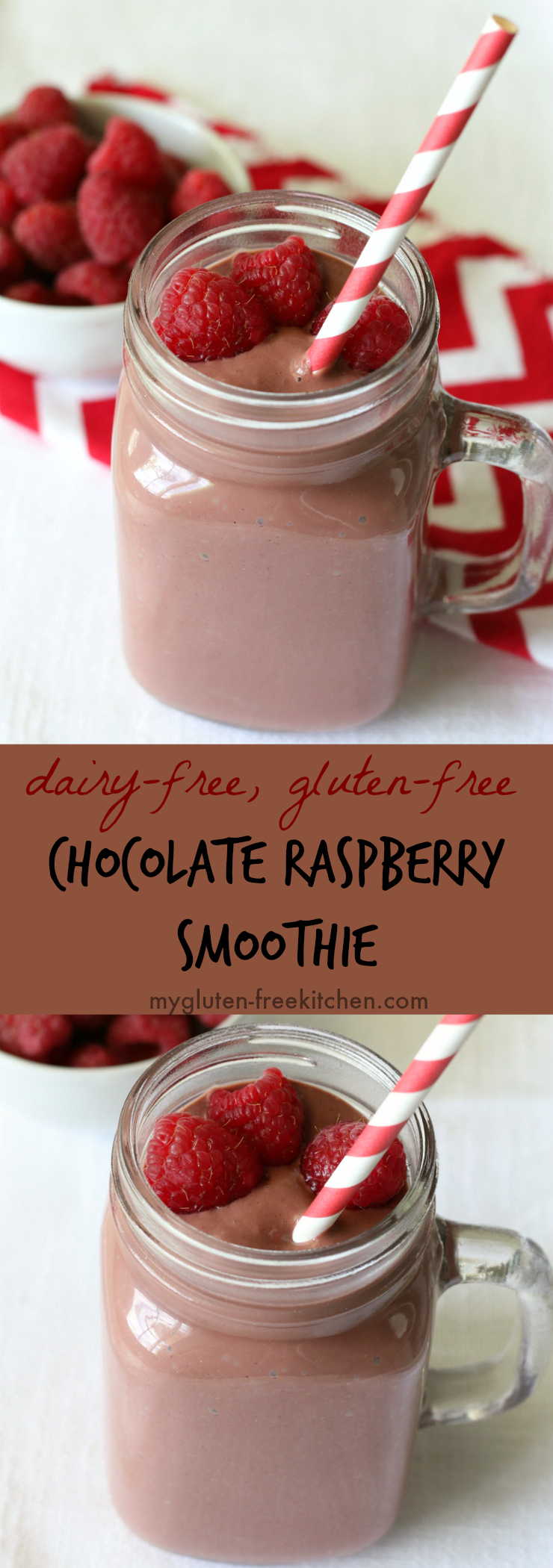 Dairy-free Chocolate Raspberry Smoothie recipe. Easy and delicious gluten-free and dairy-free smoothie recipe.