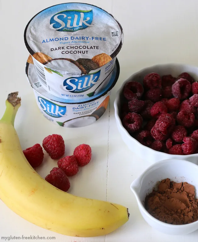 Ingredients for dairy-free Chocolate Raspberry Smoothie