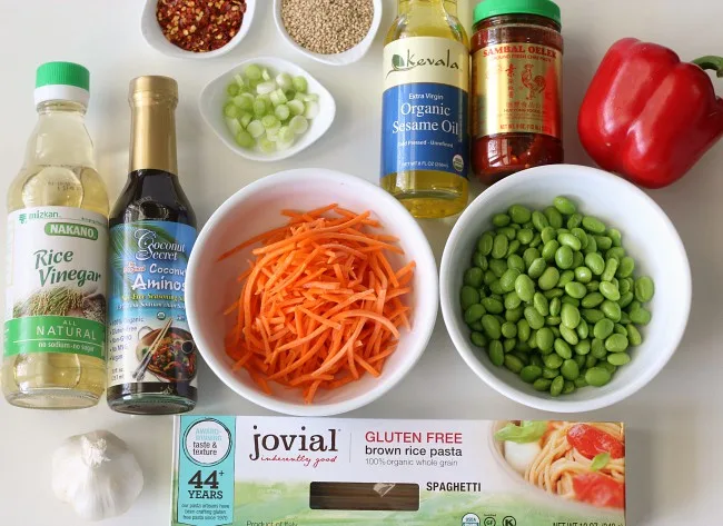 Ingredients for gluten-free sesame noodles