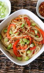 Gluten-free Sesame Noodles with Vegetables. Meatless recipe!