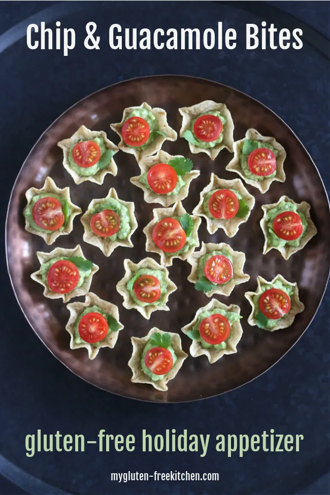 Chip and Guacamole Bites arranged on a round platter