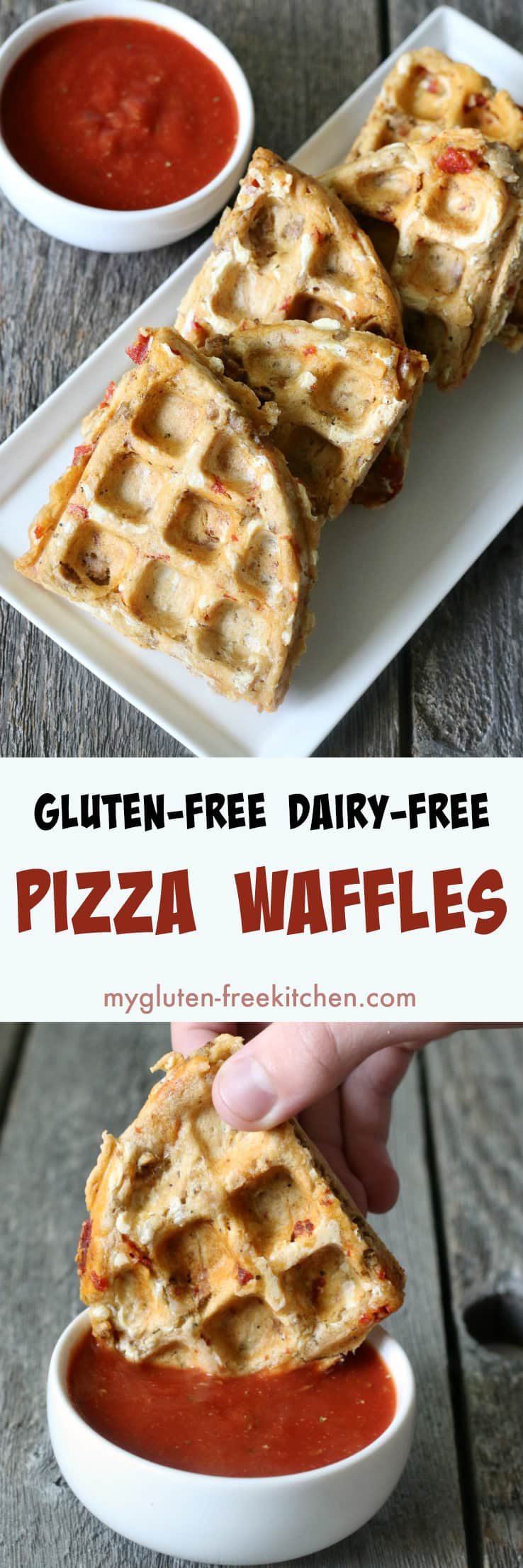 Gluten-free Dairy-free Pizza Waffles Recipe. Free of top 8 allergens too! Fun lunch idea!