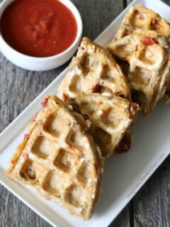 Gluten-free Pizza Waffles. Recipe free of dairy and the top 8 allergens too! My familly loved these with pepperoni and sausage! Great for gluten-free lunches!