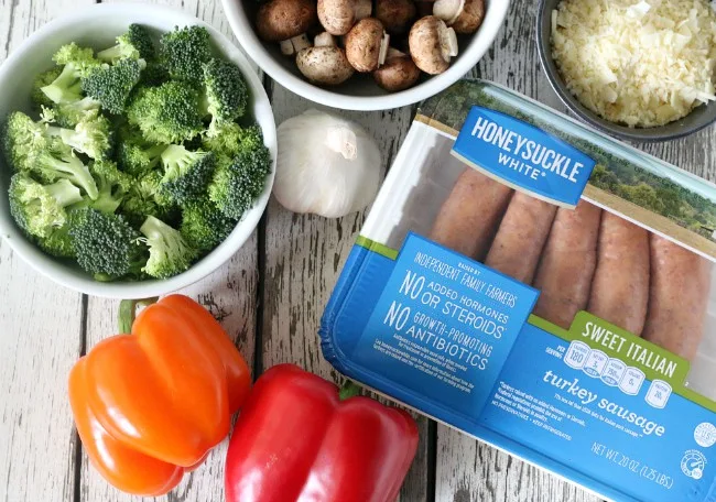 ingredients for gluten-free grilled sausage foil packets