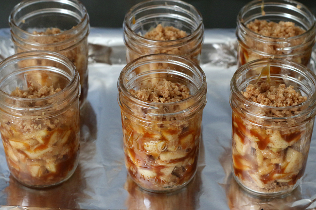 Before Baking Gluten-free Caramel Apple Crisp Jars