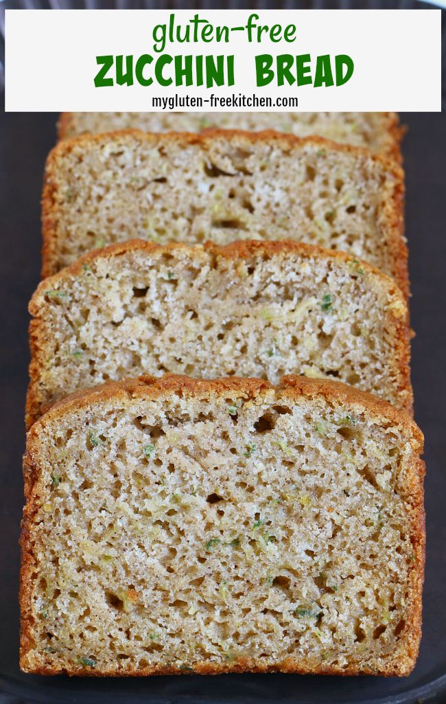 Slices of gluten-free zucchini bread on platter