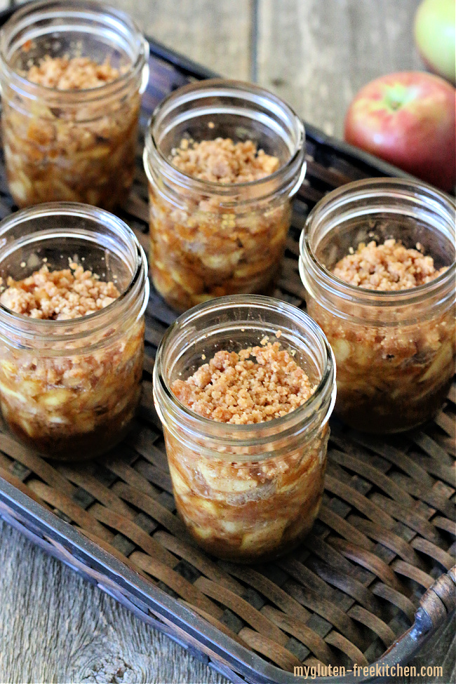 Gluten-free Apple Caramel Crisp Jars after baking