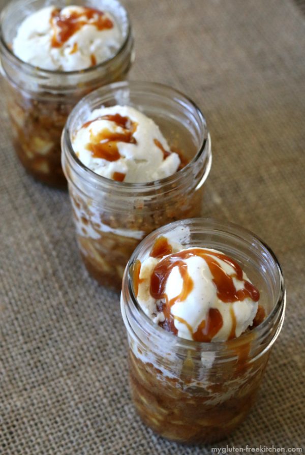 Gluten-free Caramel Apple Crisp in jars