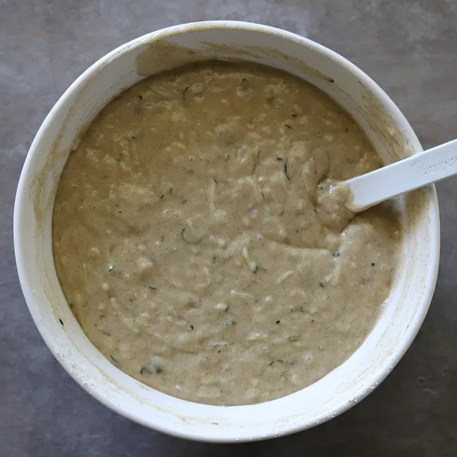 gluten-free zucchini bread batter in large mixing bowl