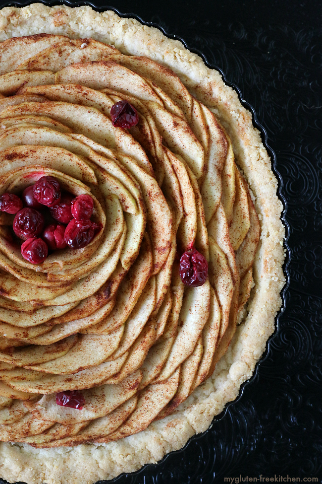 Gluten-free Apple Pear Tart Recipe. With added cranberries, this is a delicious fall dessert. #glutenfreerecipe 