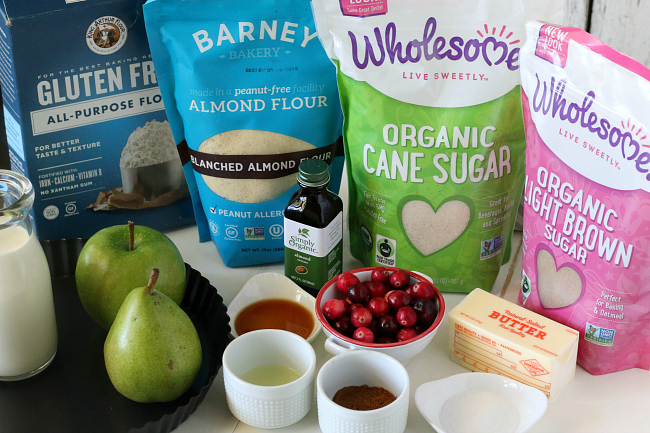 Ingredients for gluten-free apple pear tart