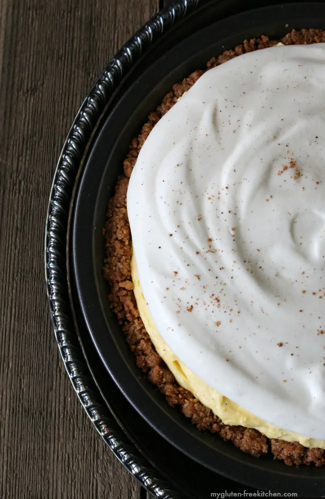 Gluten-free Eggnog Pie with Snickerdoodle Crust