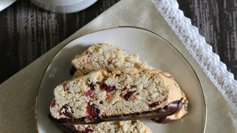 Chocolate Dipped Gluten-free Almond Cranberry Biscotti