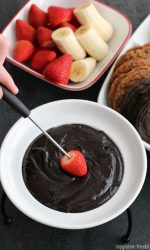 Chocolate Peanut Butter Fondue with fresh fruit and gluten-free dippers