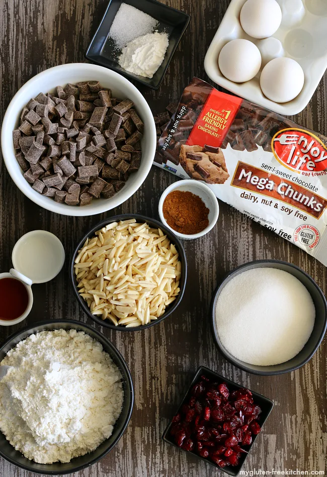 Ingredients for Chocolate Dipped Gluten-free Almond Biscotti