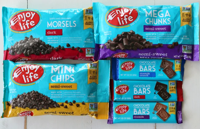 Enjoy Life Foods certified gluten-free chocolate new teal packaging