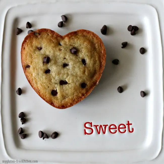 Heart shaped gluten-free banana chocolate chip muffin