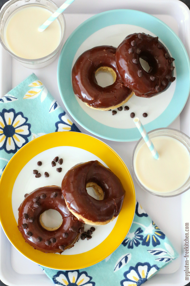 Gluten-free Chocolate Frosted Donut Recipe. Easy, delicious recipe that will satisfy those doughnut cravings! Dairy-free too!
