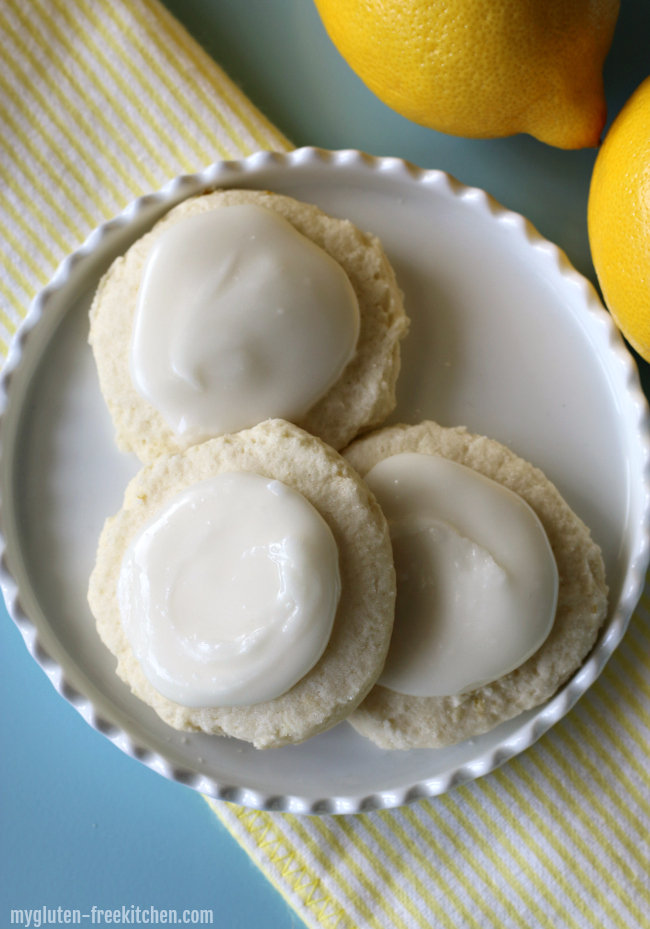 Gluten-free Iced Lemon Cookies. Dairy-free too! Easy recipe for delicate cookies with a very lemony icing.