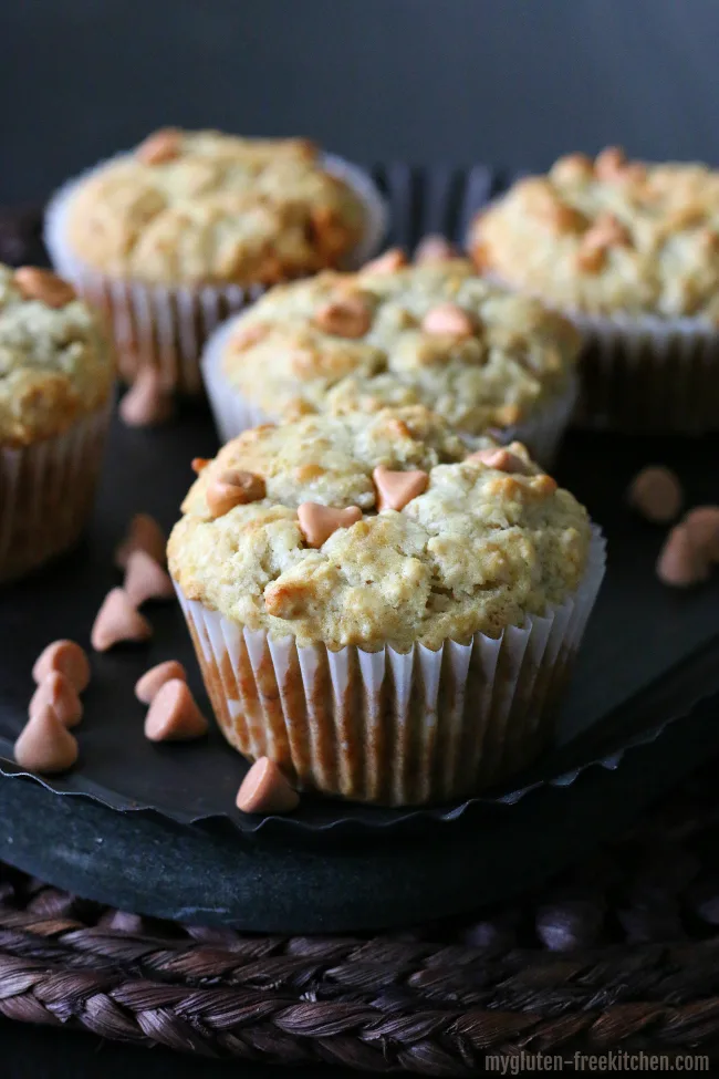 Gluten-free Banana Butterscotch Oatmeal Muffins. We loved these muffins that are a fun change from the usual banana muffins.