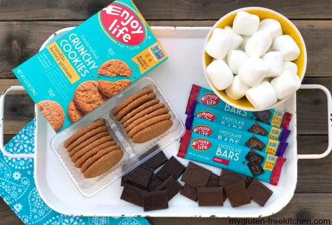 Gluten-free Backyard S'mores with Enjoy Life honey graham crackers and chocolate