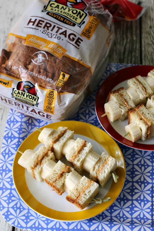 Gluten-free PB & Honey Kabobs with Canyon Bakehouse bread