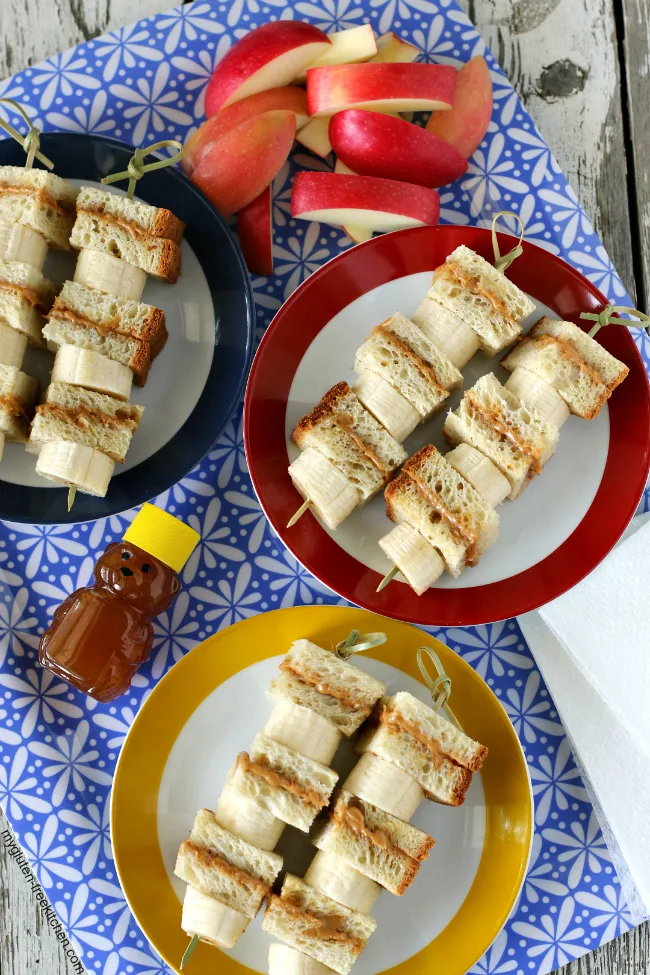 Gluten-free Peanut Butter Honey and Banana Sandwich Kabobs